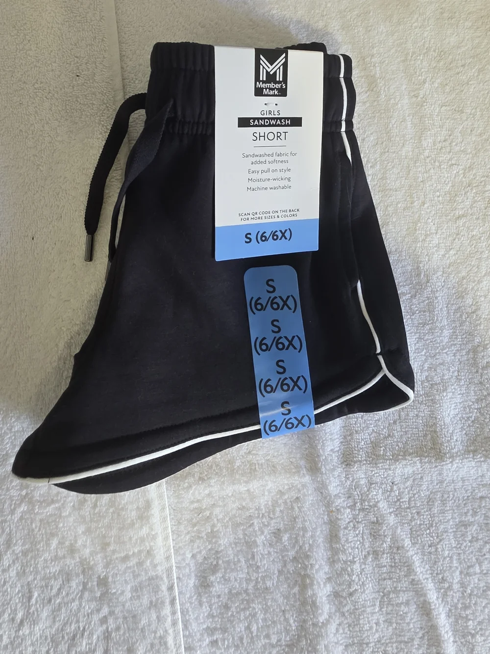 Member's Mark Girls Black Sandwash Shorts with White Trim - S (6/6X)
